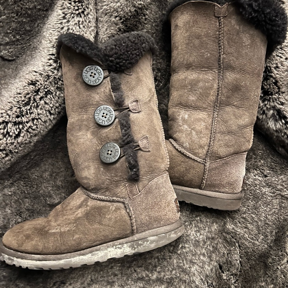 UGG Charcoal Suede Boots with Button Accent